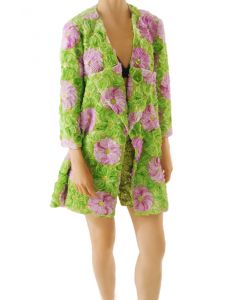 Green/purple flowers coat + green sequins fancy shorts