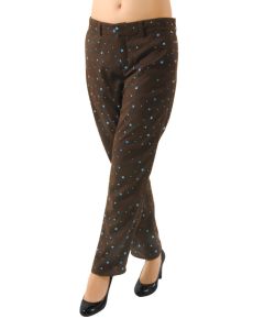 Brown with blue appliqué fancy pants
